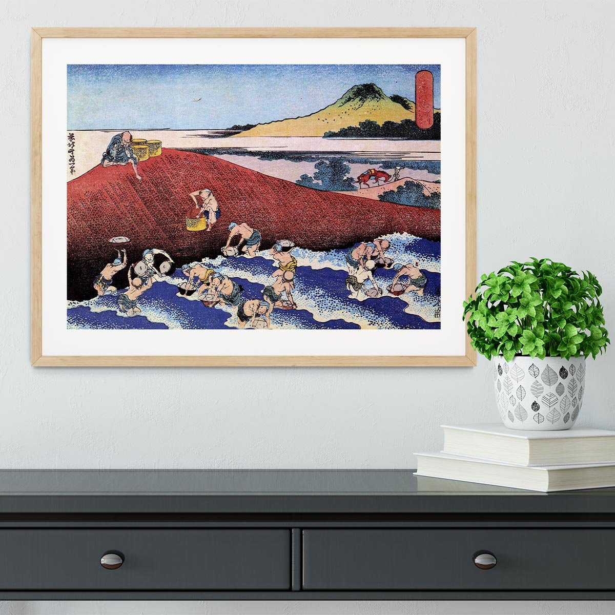 Ocean landscape with fishermen by Hokusai Framed Print - Canvas Art Rocks - 3