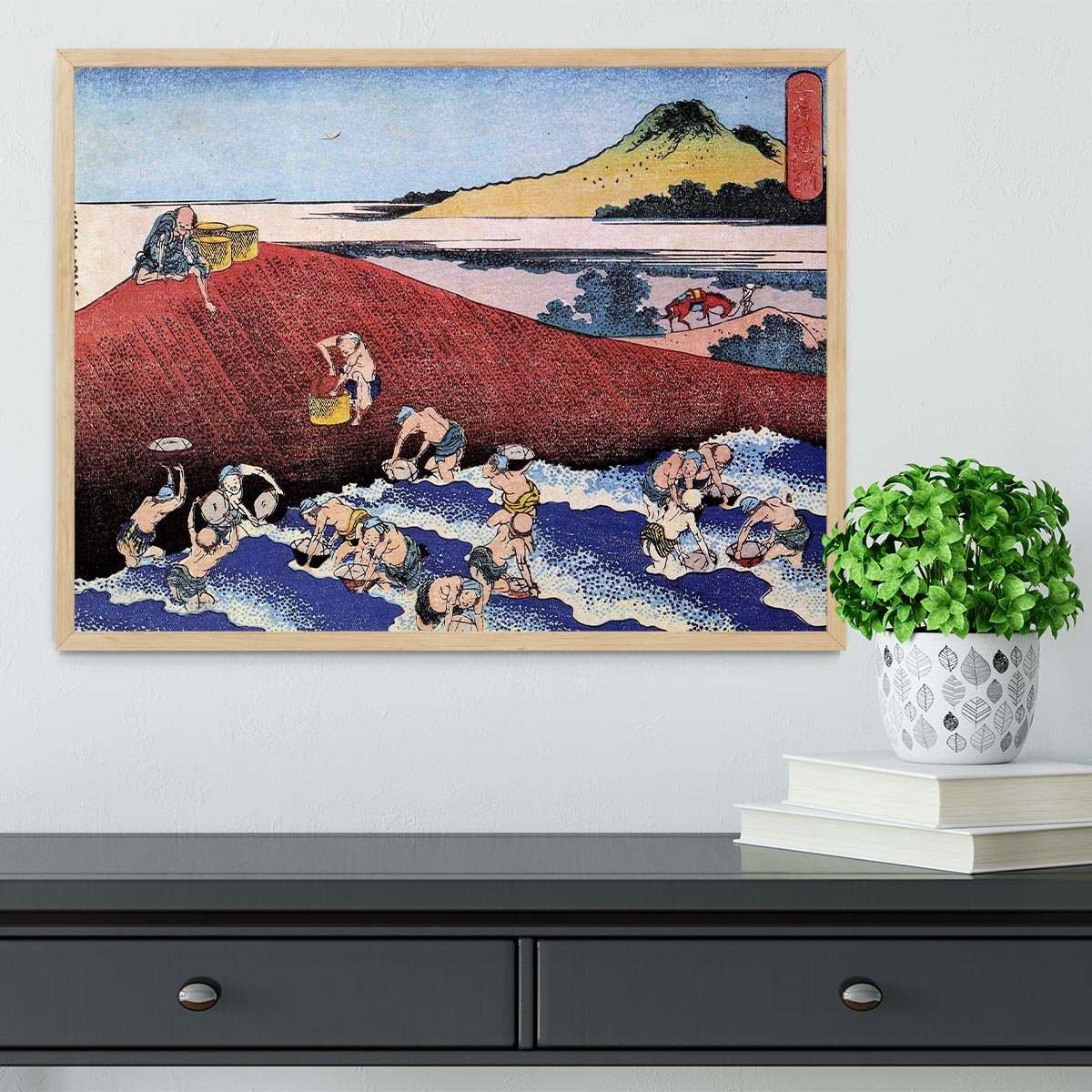 Ocean landscape with fishermen by Hokusai Framed Print - Canvas Art Rocks - 4