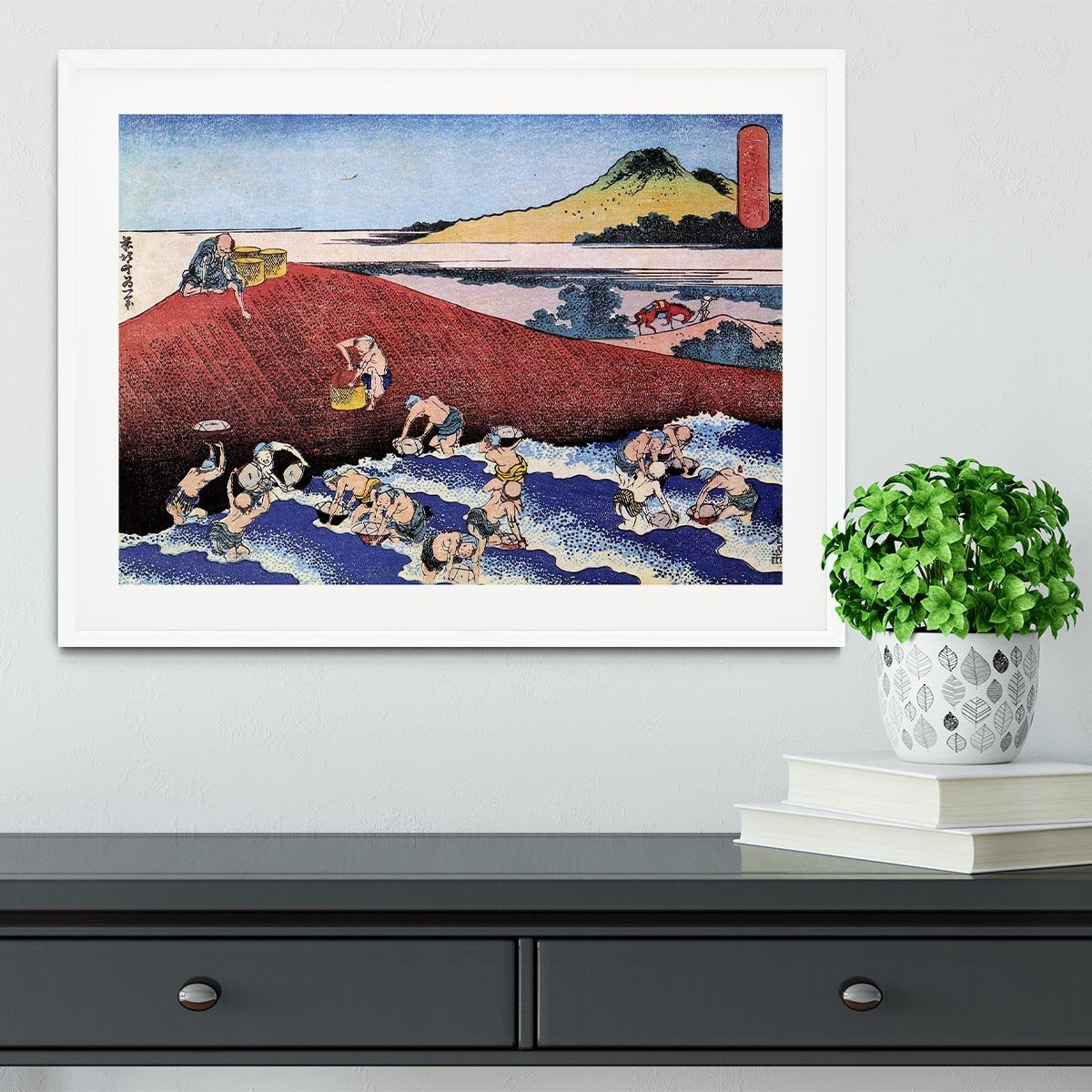 Ocean landscape with fishermen by Hokusai Framed Print - Canvas Art Rocks - 5