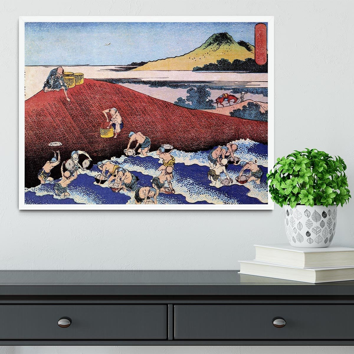 Ocean landscape with fishermen by Hokusai Framed Print - Canvas Art Rocks -6