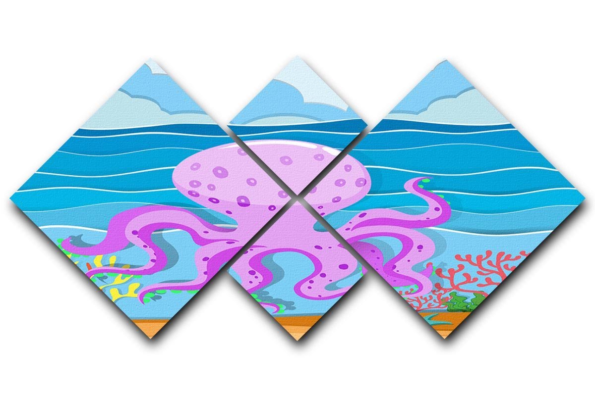 Octopus in the ocean 4 Square Multi Panel Canvas - Canvas Art Rocks - 1