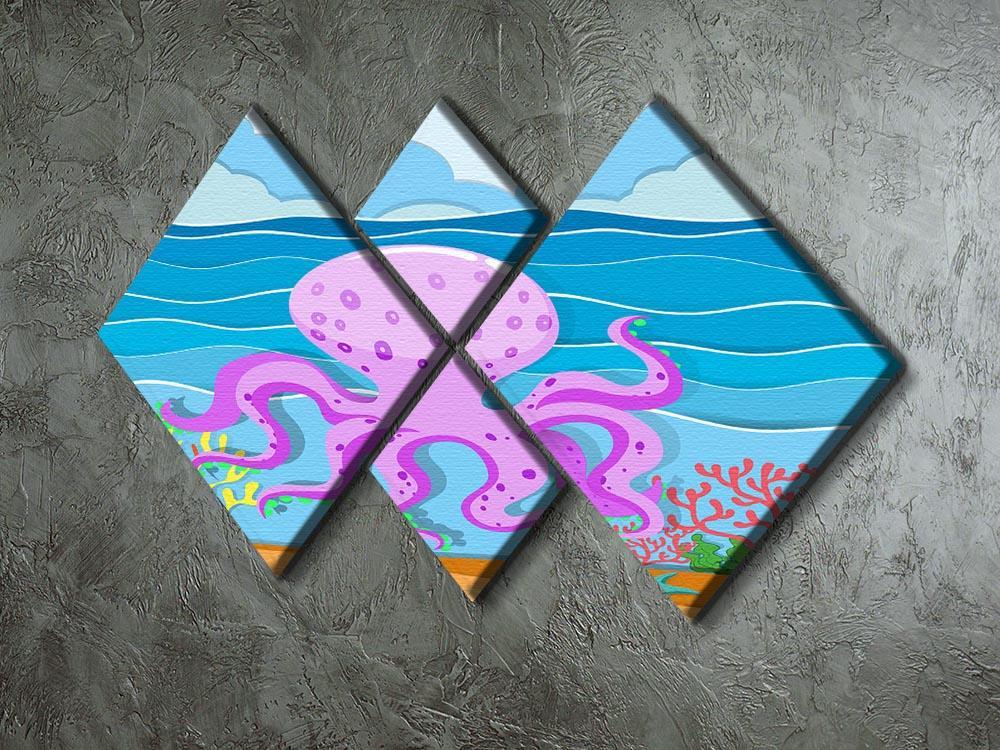 Octopus in the ocean 4 Square Multi Panel Canvas - Canvas Art Rocks - 2