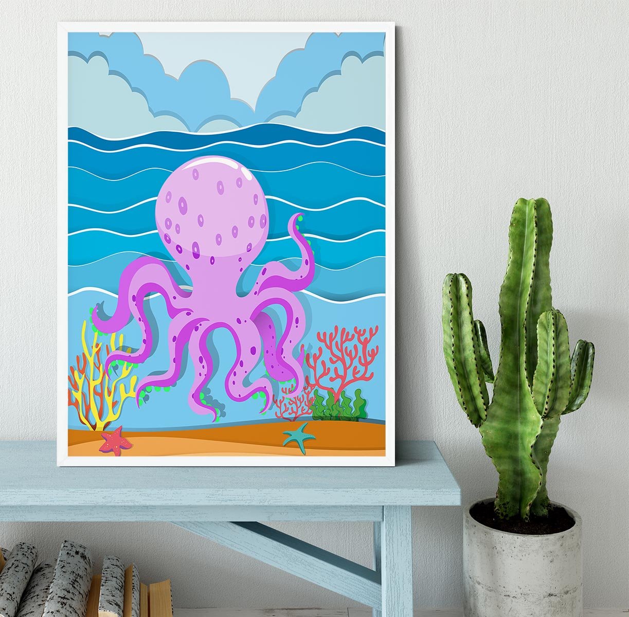 Octopus in the ocean Framed Print - Canvas Art Rocks -6
