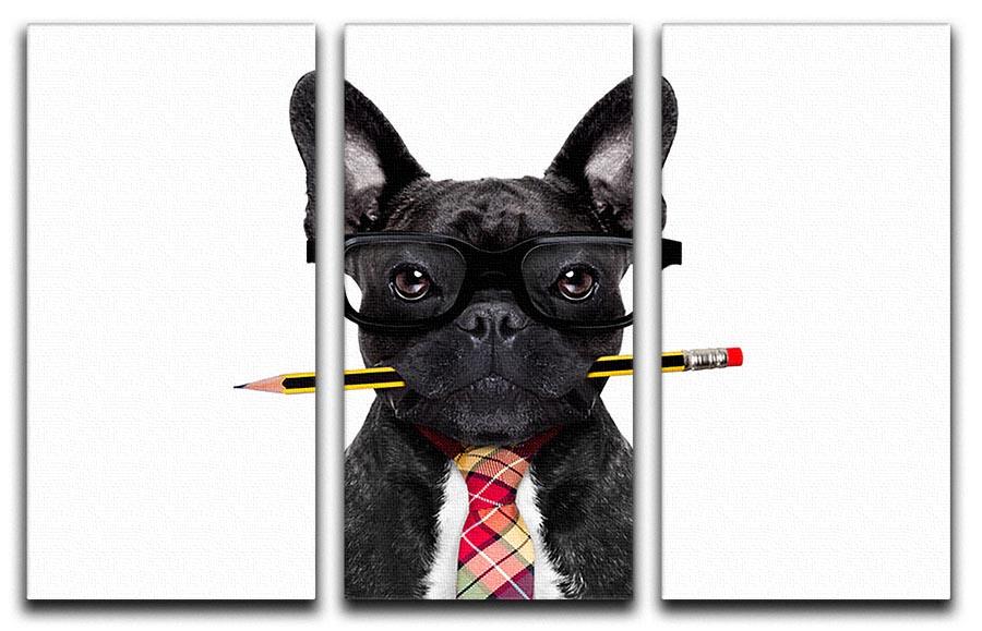 Office businessman french bulldog dog with pen 3 Split Panel Canvas Print - Canvas Art Rocks - 1