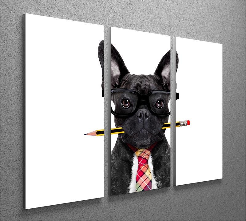 Office businessman french bulldog dog with pen 3 Split Panel Canvas Print - Canvas Art Rocks - 2