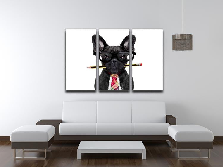 Office businessman french bulldog dog with pen 3 Split Panel Canvas Print - Canvas Art Rocks - 3