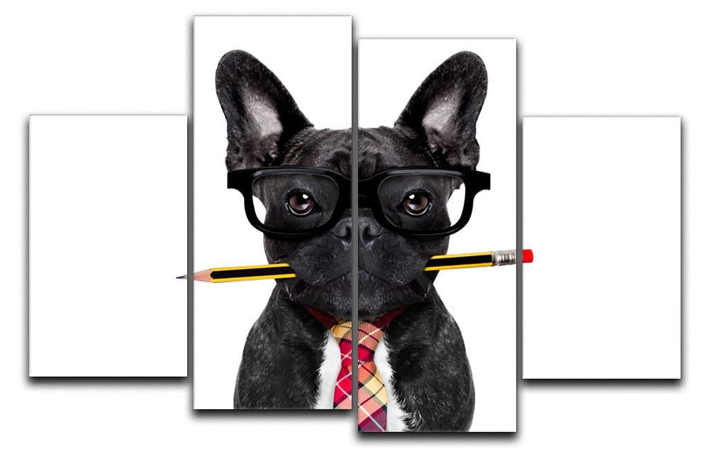 Office businessman french bulldog dog with pen 4 Split Panel Canvas - Canvas Art Rocks - 1