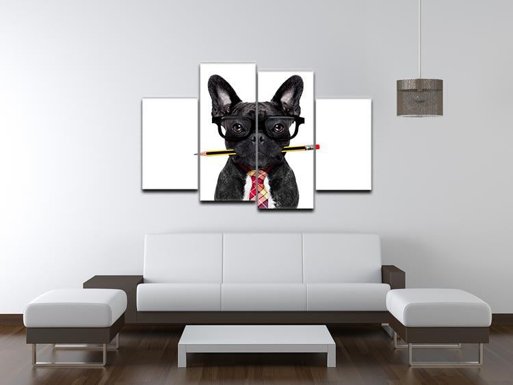 Office businessman french bulldog dog with pen 4 Split Panel Canvas - Canvas Art Rocks - 3