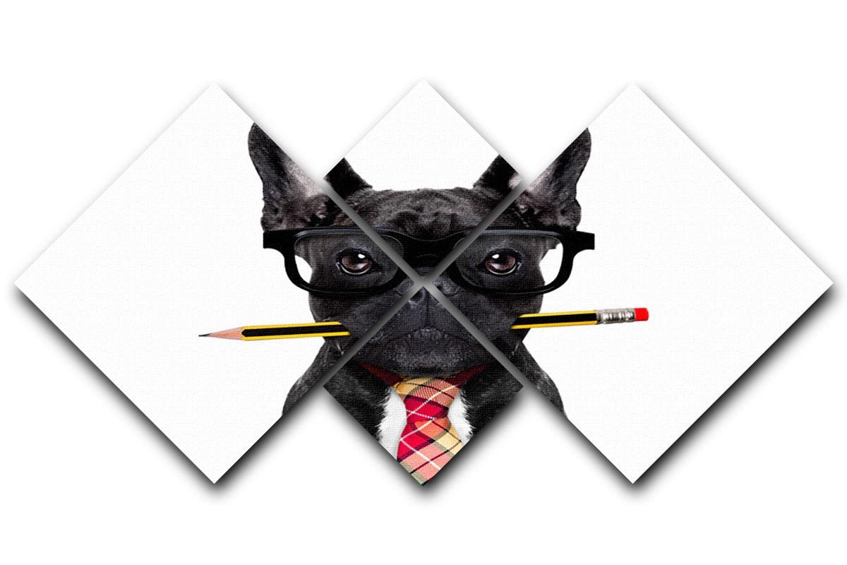 Office businessman french bulldog dog with pen 4 Square Multi Panel Canvas - Canvas Art Rocks - 1