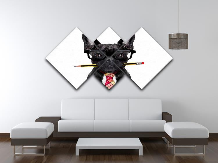 Office businessman french bulldog dog with pen 4 Square Multi Panel Canvas - Canvas Art Rocks - 3