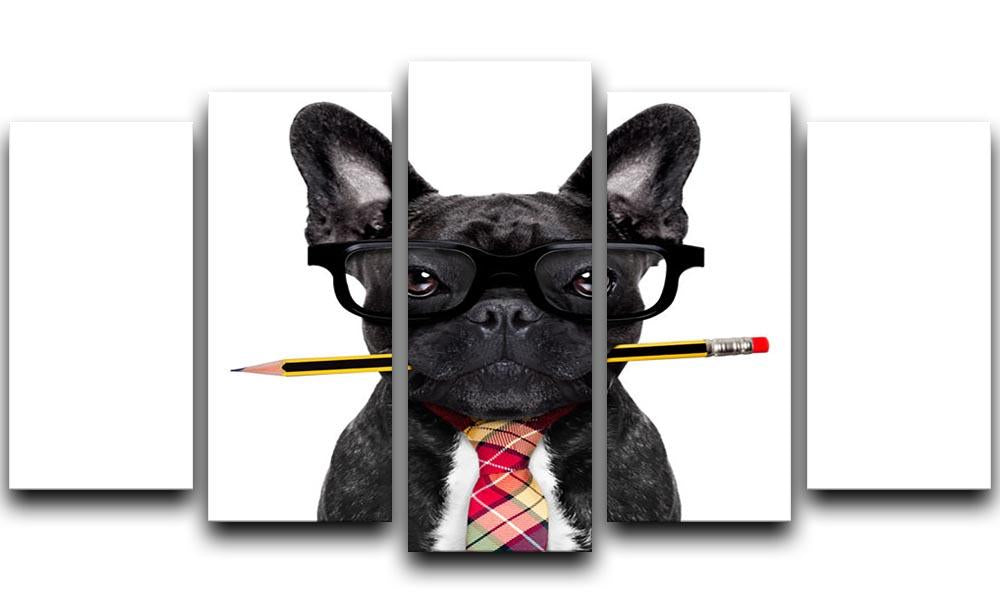 Office businessman french bulldog dog with pen 5 Split Panel Canvas - Canvas Art Rocks - 1