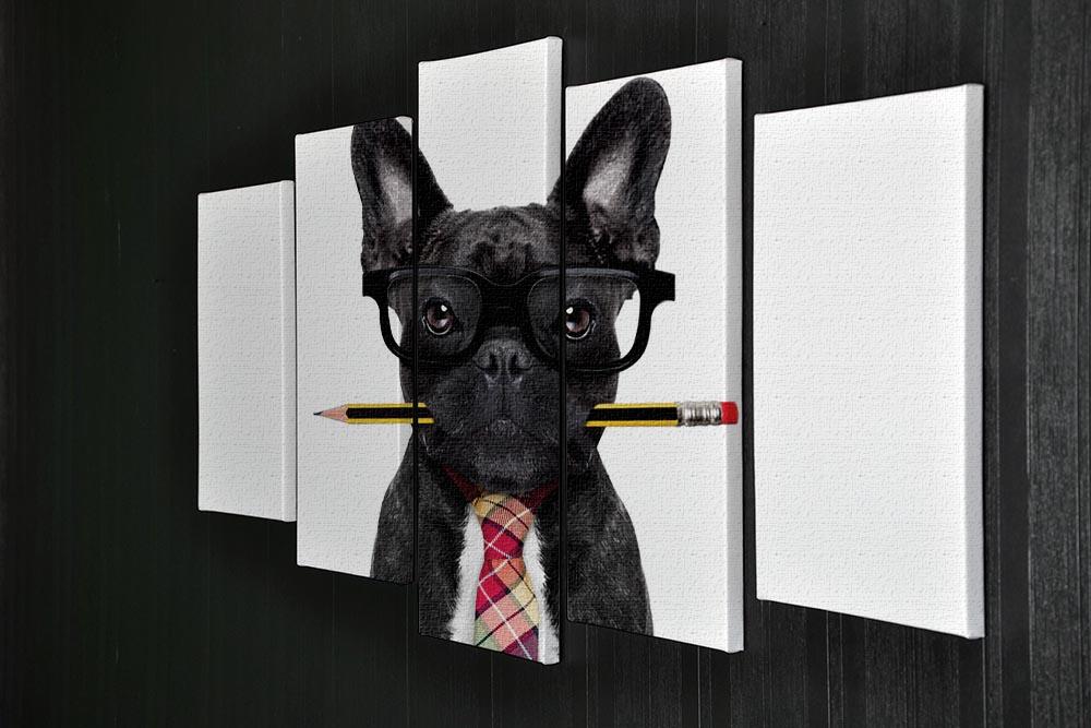 Office businessman french bulldog dog with pen 5 Split Panel Canvas - Canvas Art Rocks - 2