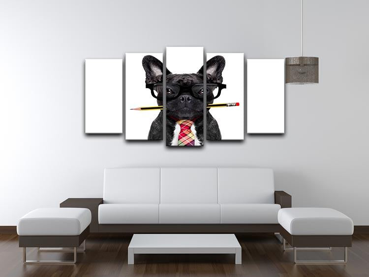 Office businessman french bulldog dog with pen 5 Split Panel Canvas - Canvas Art Rocks - 3