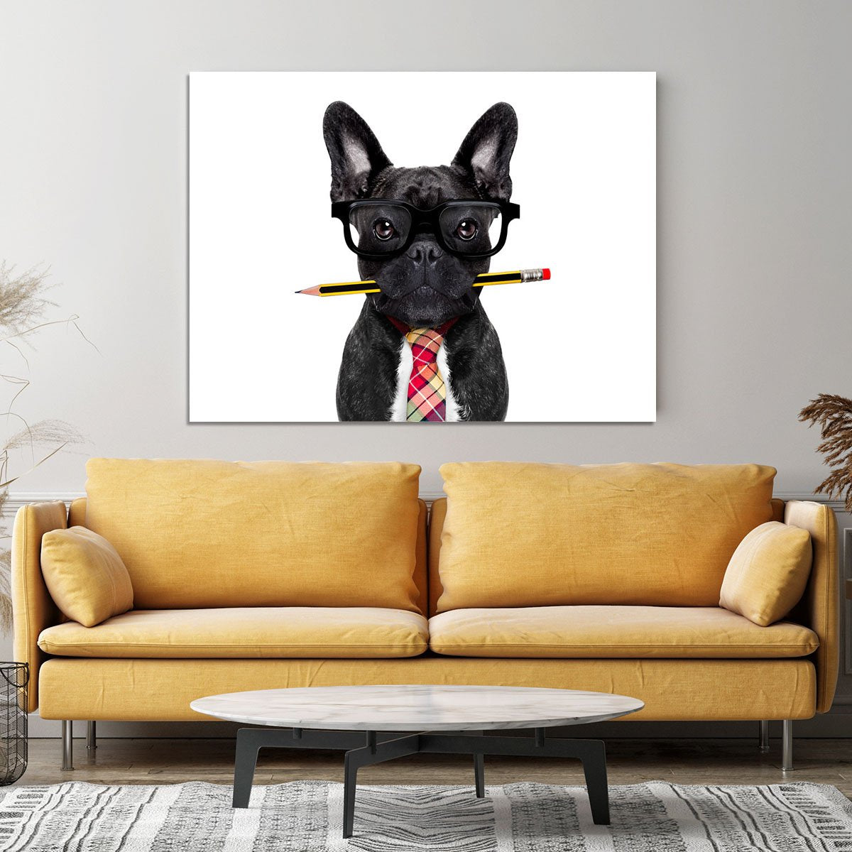 Office businessman french bulldog dog with pen Canvas Print or Poster