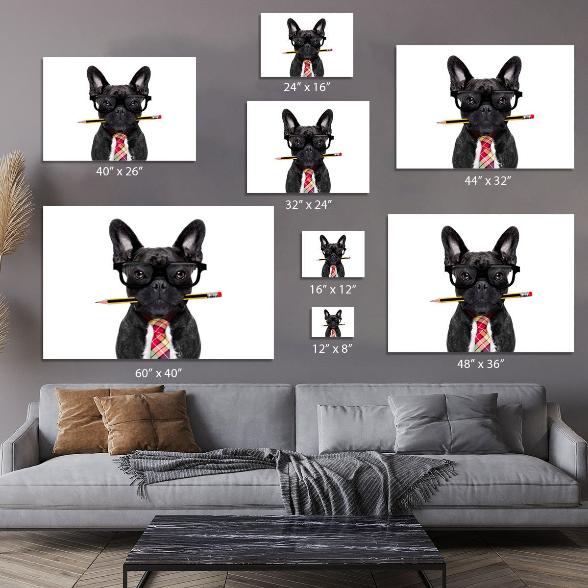 Office businessman french bulldog dog with pen Canvas Print or Poster