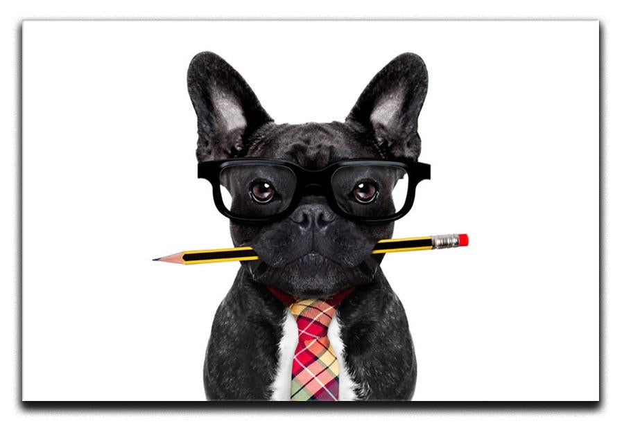 Office businessman french bulldog dog with pen Canvas Print or Poster - Canvas Art Rocks - 1