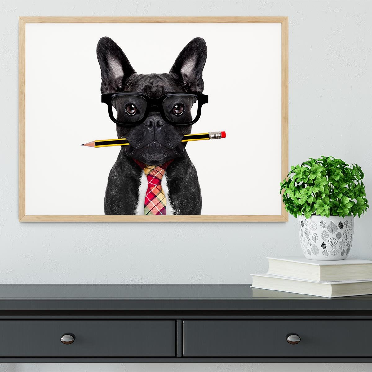 Office businessman french bulldog dog with pen Framed Print - Canvas Art Rocks - 4