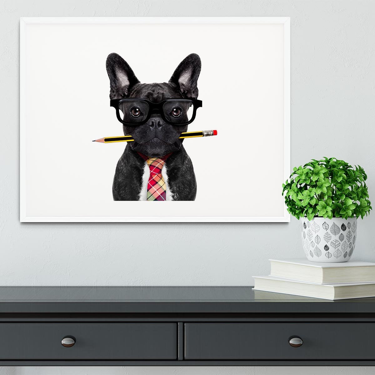 Office businessman french bulldog dog with pen Framed Print - Canvas Art Rocks - 5