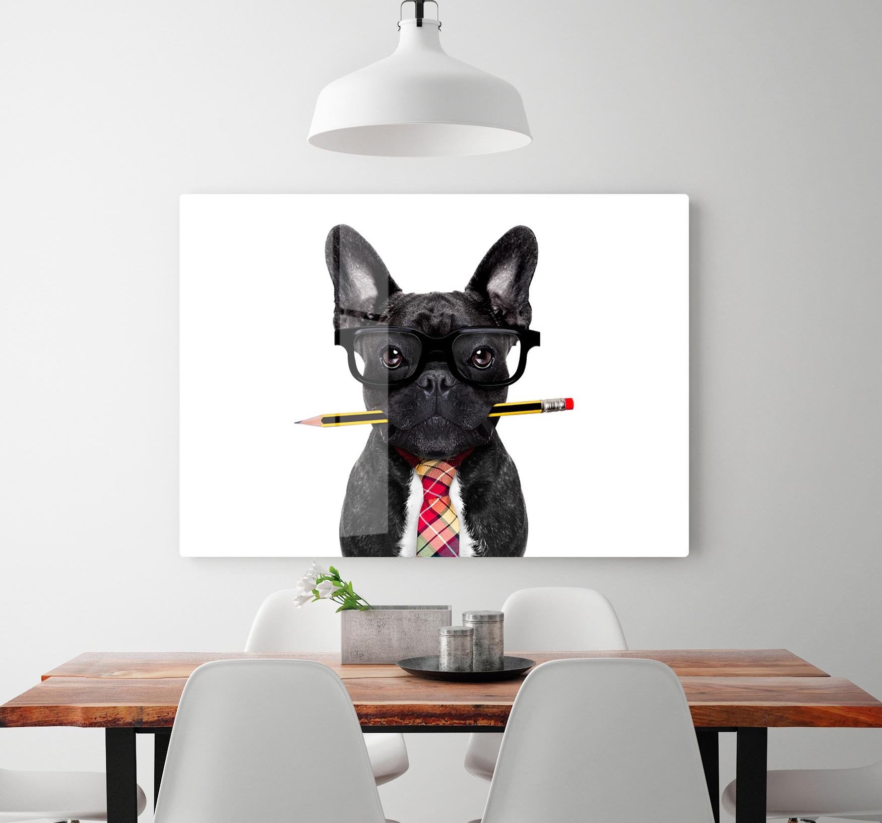 Office businessman french bulldog dog with pen HD Metal Print - Canvas Art Rocks - 2