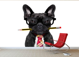Office businessman french bulldog dog with pen Wall Mural Wallpaper - Canvas Art Rocks - 2
