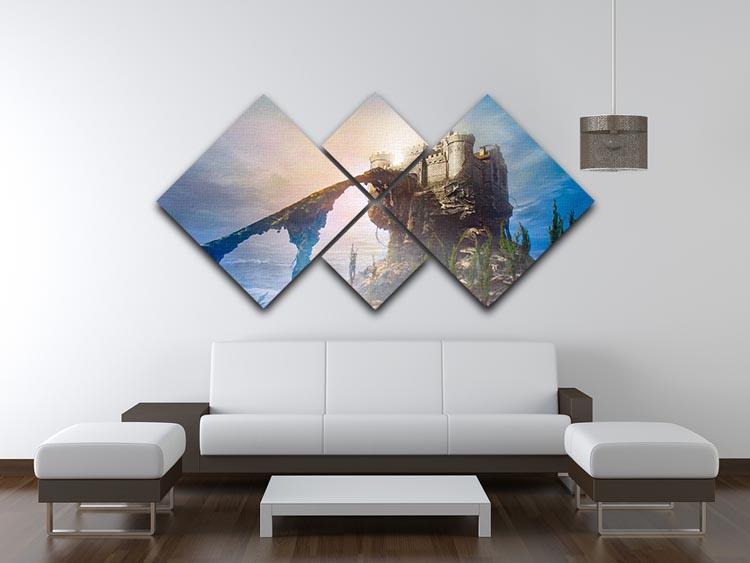 Old castle on the hill 4 Square Multi Panel Canvas  - Canvas Art Rocks - 3
