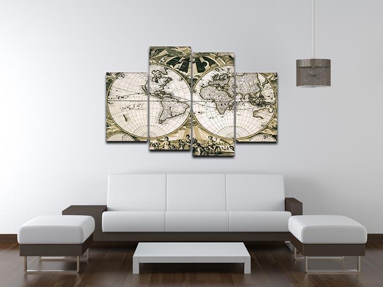 Old paper world map Holland 4 Split Panel Canvas  - Canvas Art Rocks - 3