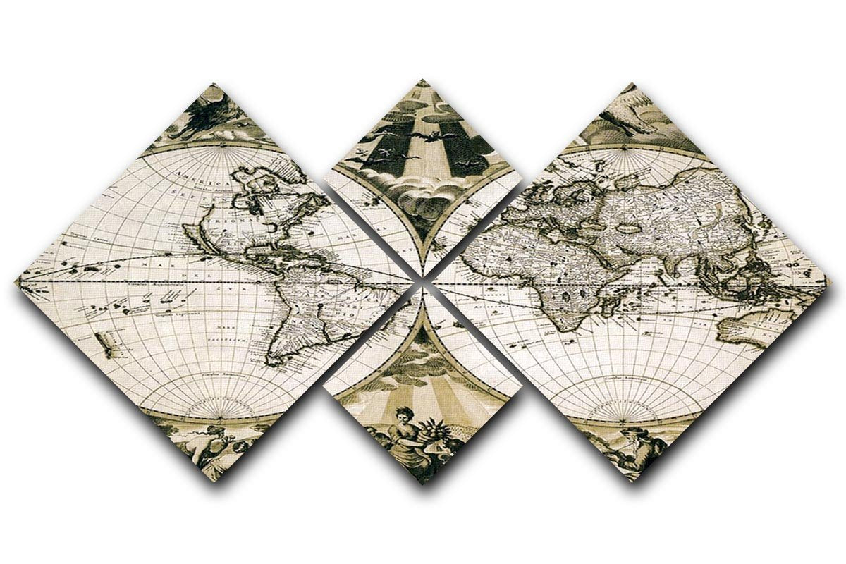 Old paper world map Holland 4 Square Multi Panel Canvas  - Canvas Art Rocks - 1