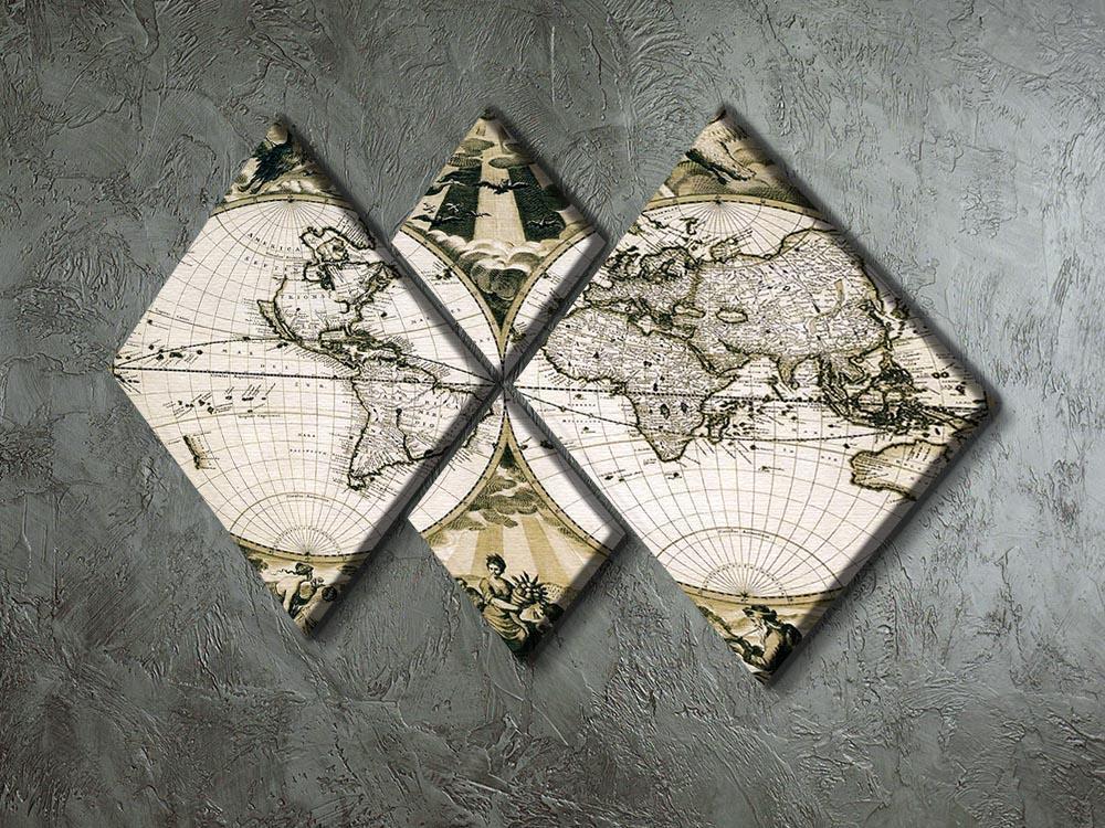 Old paper world map Holland 4 Square Multi Panel Canvas  - Canvas Art Rocks - 2