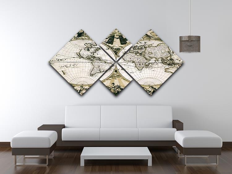 Old paper world map Holland 4 Square Multi Panel Canvas  - Canvas Art Rocks - 3