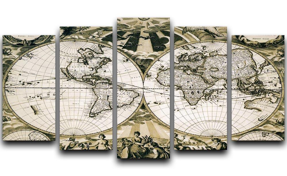 Old paper world map Holland 5 Split Panel Canvas  - Canvas Art Rocks - 1