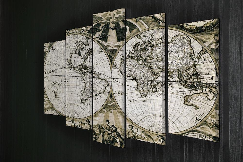 Old paper world map Holland 5 Split Panel Canvas  - Canvas Art Rocks - 2