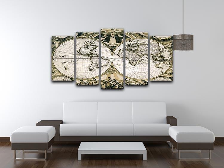 Old paper world map Holland 5 Split Panel Canvas  - Canvas Art Rocks - 3