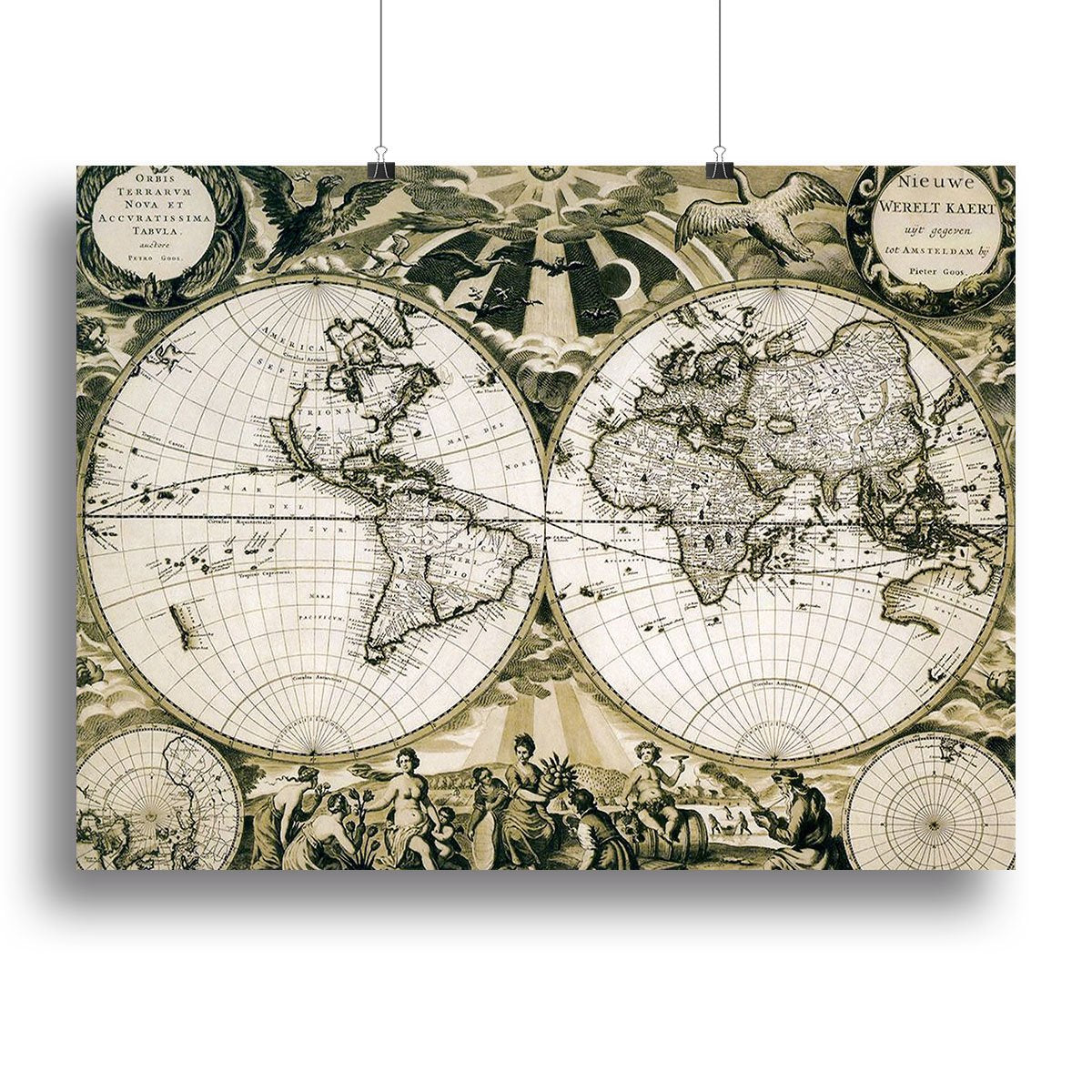 Old paper world map Holland Canvas Print or Poster