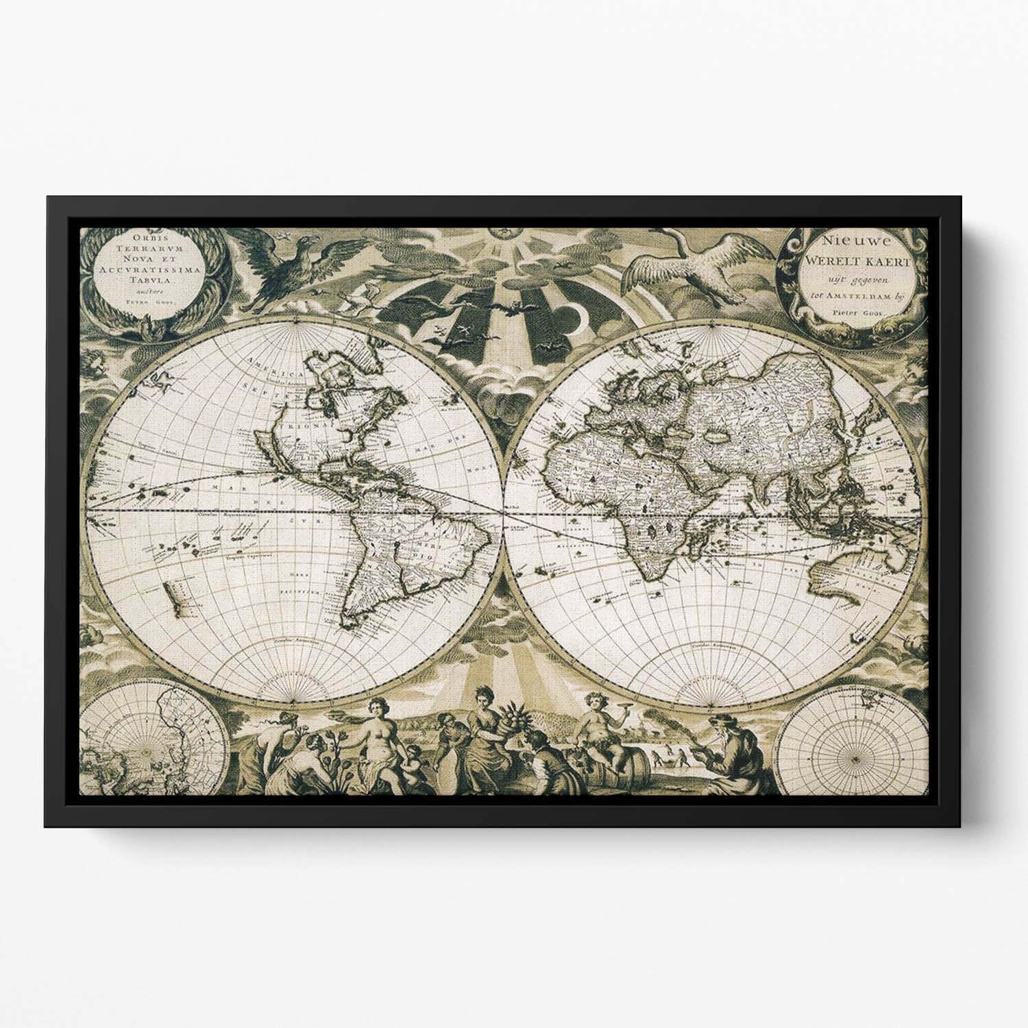 Old paper world map Holland Floating Framed Canvas