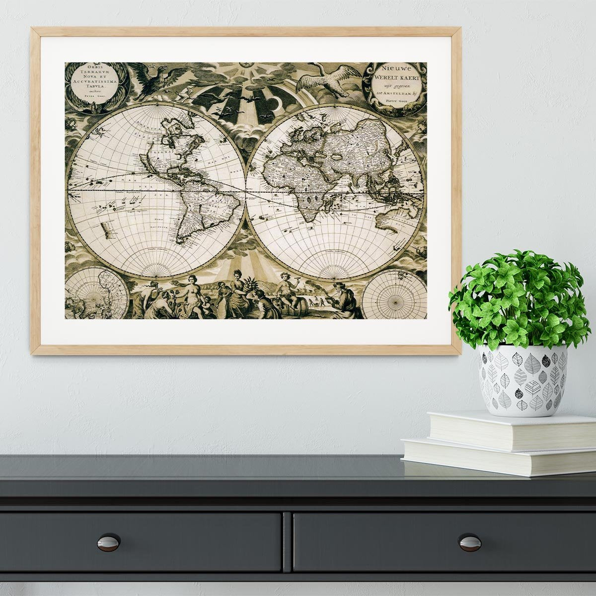 Old paper world map Holland Framed Print - Canvas Art Rocks - 3