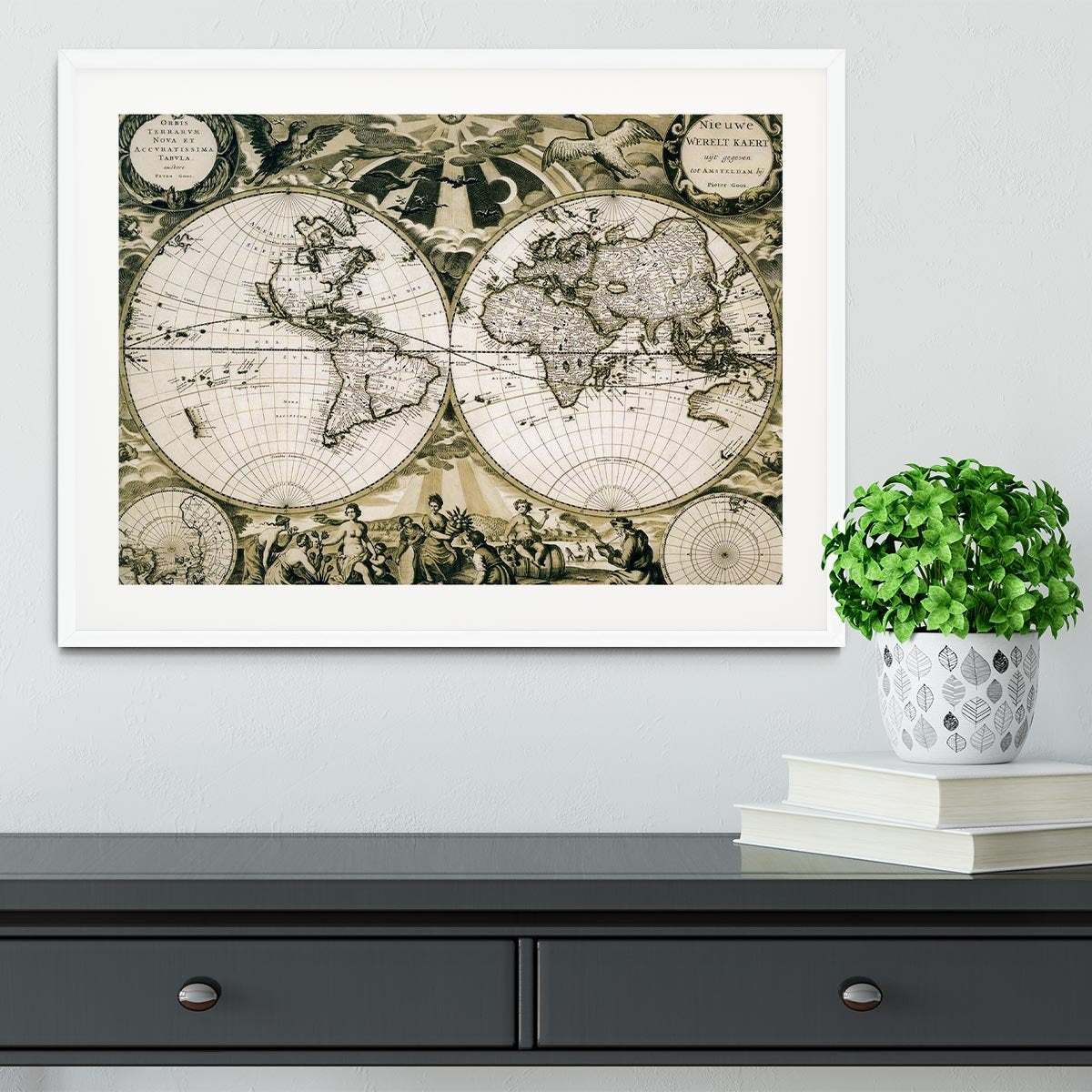 Old paper world map Holland Framed Print - Canvas Art Rocks - 5