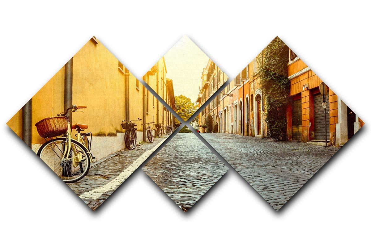Old street in Rome 4 Square Multi Panel Canvas  - Canvas Art Rocks - 1