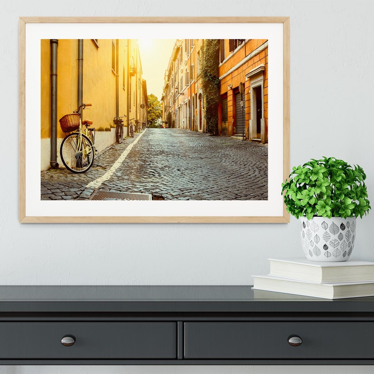 Old street in Rome Framed Print - Canvas Art Rocks - 3