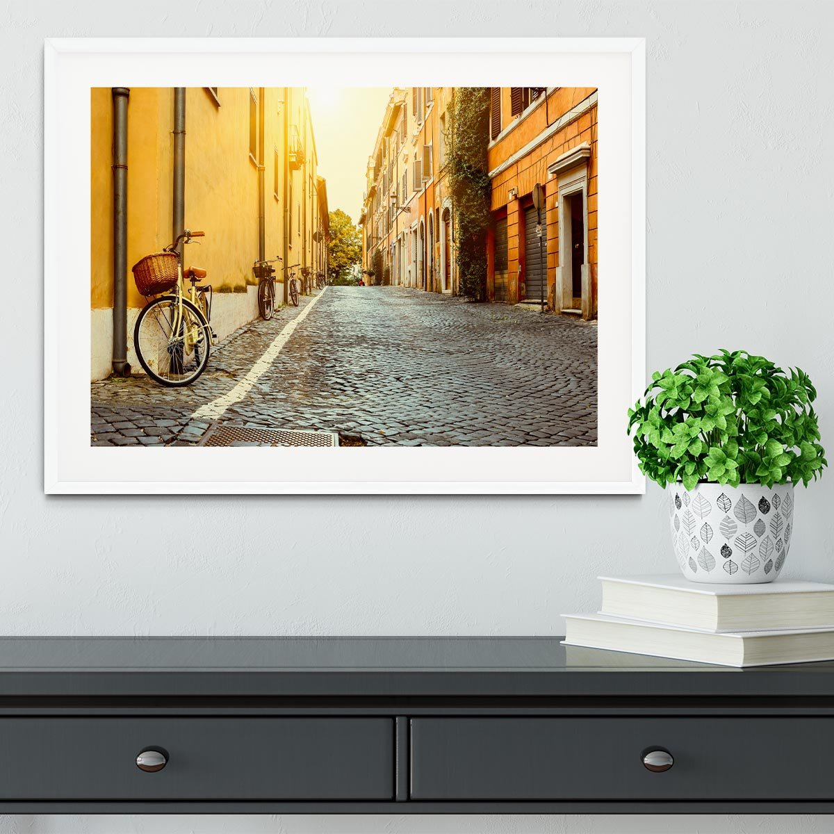 Old street in Rome Framed Print - Canvas Art Rocks - 5