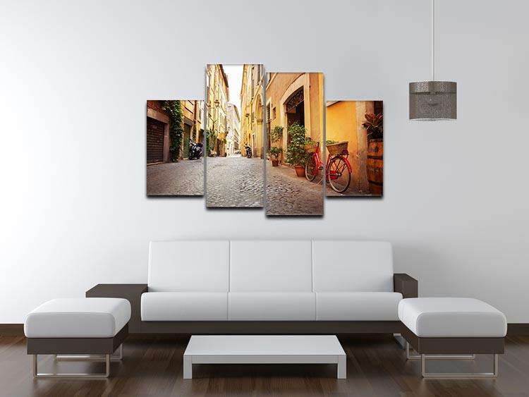 Old streets in Trastevere 4 Split Panel Canvas  - Canvas Art Rocks - 3
