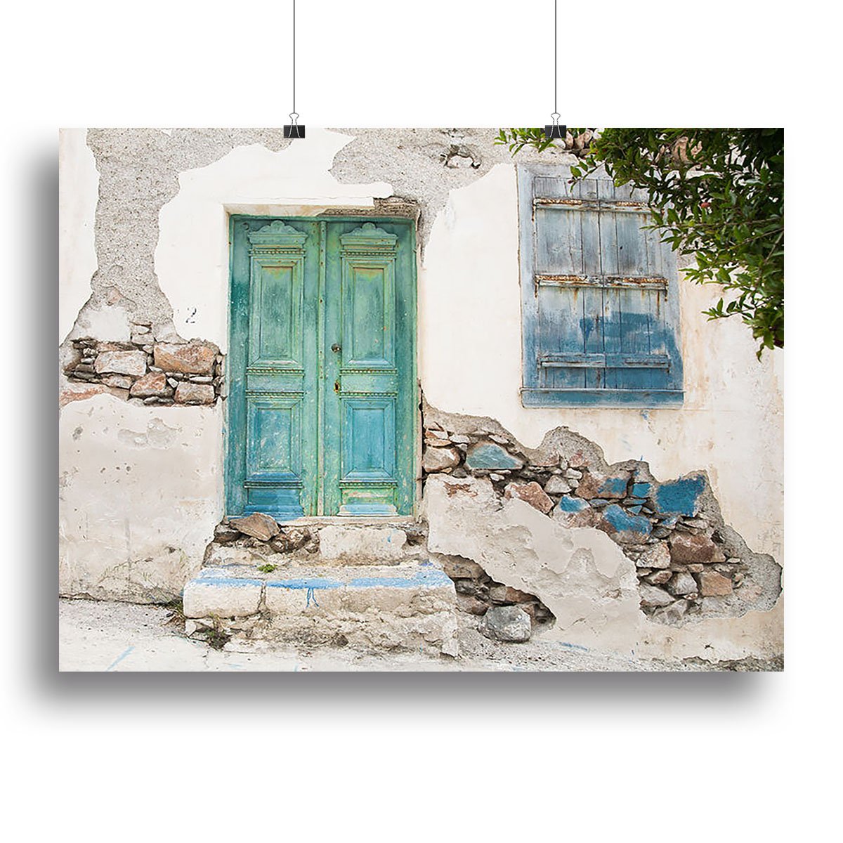 Old wooden door of a shabby demaged house Canvas Print or Poster