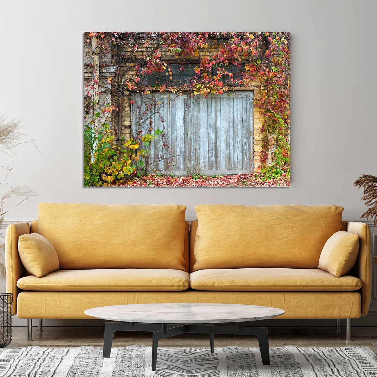 Old wooden door with a brick Canvas Print or Poster