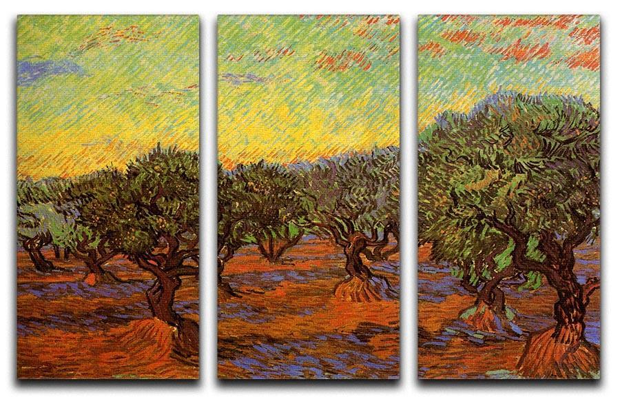 Olive Grove Orange Sky by Van Gogh 3 Split Panel Canvas Print - Canvas Art Rocks - 4