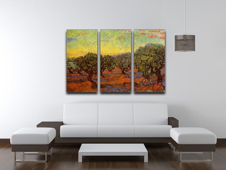 Olive Grove Orange Sky by Van Gogh 3 Split Panel Canvas Print - Canvas Art Rocks - 4
