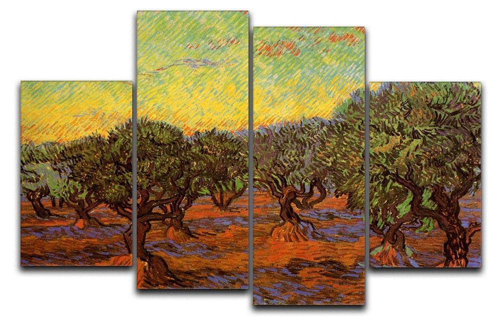 Olive Grove Orange Sky by Van Gogh 4 Split Panel Canvas  - Canvas Art Rocks - 1
