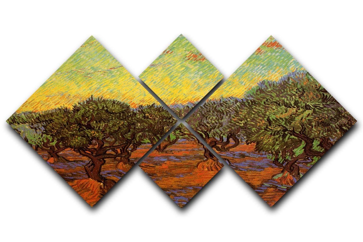 Olive Grove Orange Sky by Van Gogh 4 Square Multi Panel Canvas  - Canvas Art Rocks - 1