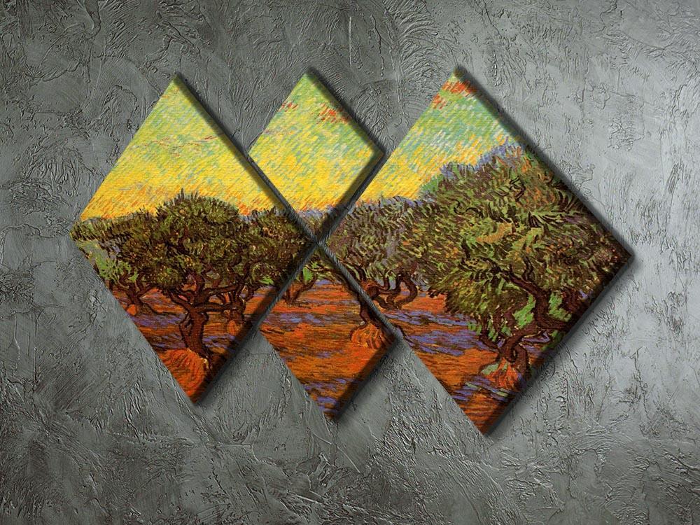 Olive Grove Orange Sky by Van Gogh 4 Square Multi Panel Canvas - Canvas Art Rocks - 2