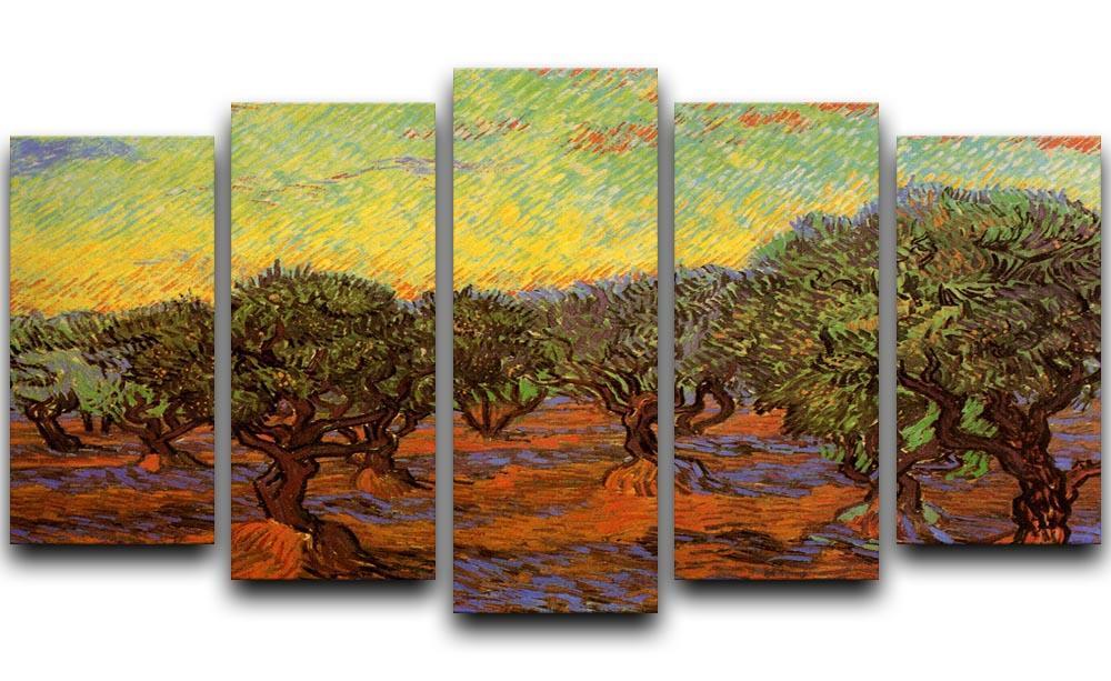 Olive Grove Orange Sky by Van Gogh 5 Split Panel Canvas  - Canvas Art Rocks - 1