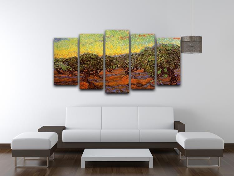 Olive Grove Orange Sky by Van Gogh 5 Split Panel Canvas - Canvas Art Rocks - 3