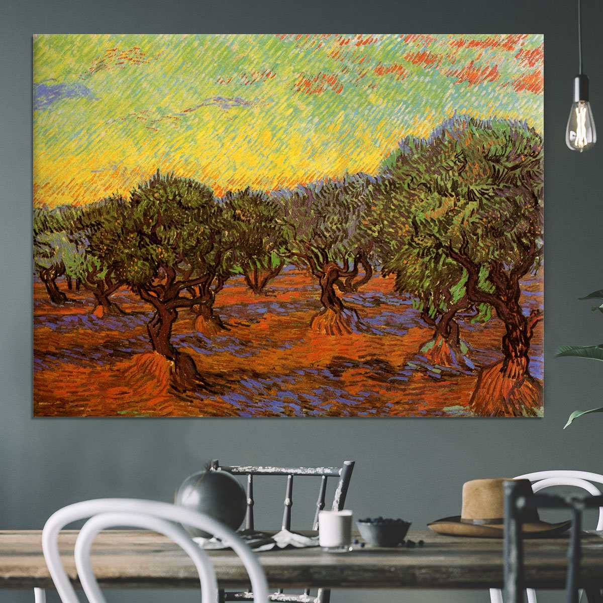 Olive Grove Orange Sky by Van Gogh Canvas Print or Poster